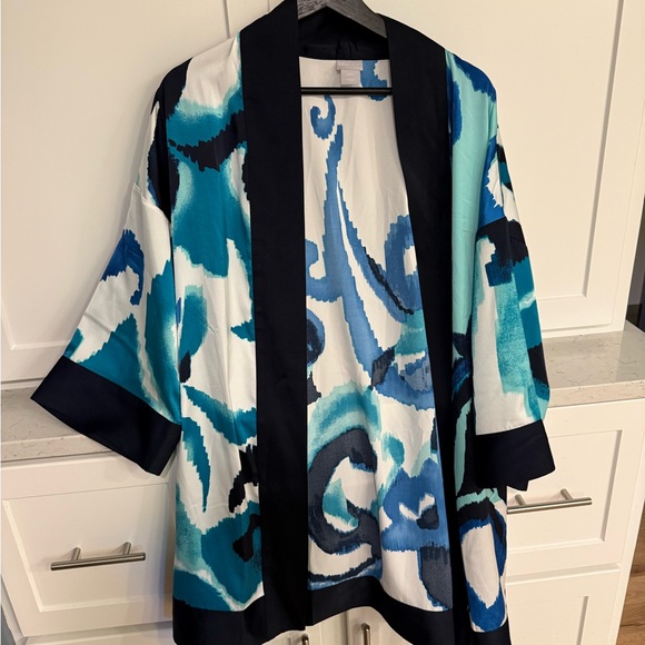 Chico's Blue and White Patterned Cape - Picture 1 of 3